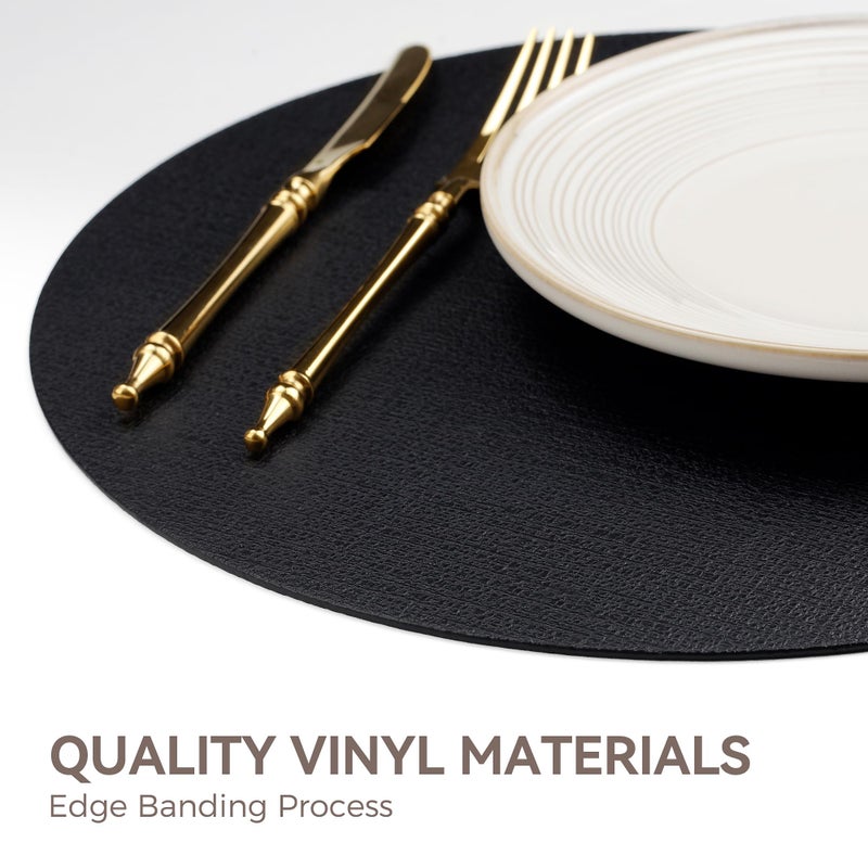 NCUE 13" Round Placemats Set of 6, Reversible Faux Leather Heat Resistant Table Mats, 100% Waterproof Oilproof Wipeable Table Protective Placemats for Vinyl, Washable for Indoor (6, Black) - Image 5