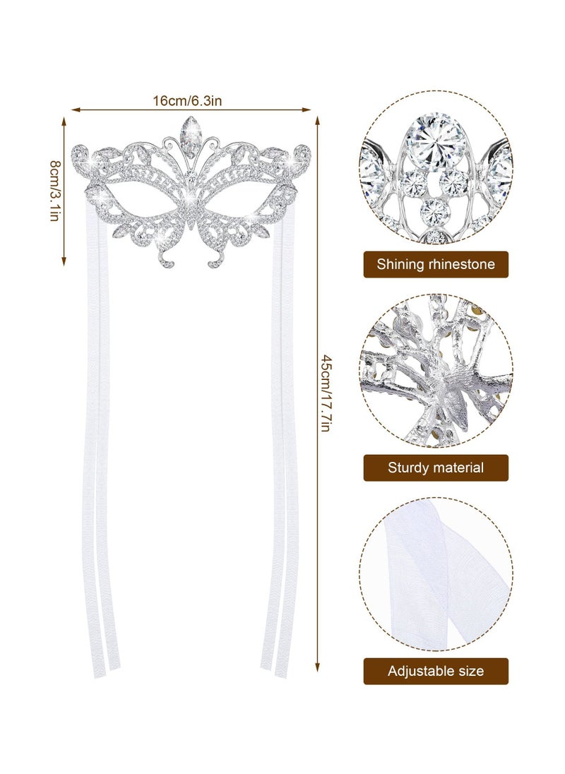 SYOSI - 4PCS Rhinestone Silver Masquerade Mask for Women, Fancy Crystal Eye Mask Elegant Silver Face Mask Rhinestone Encrusted Eye Mask Sparkly Masquerade Mask for Lady Costume Dress up Venetian Party Prom - Image 1