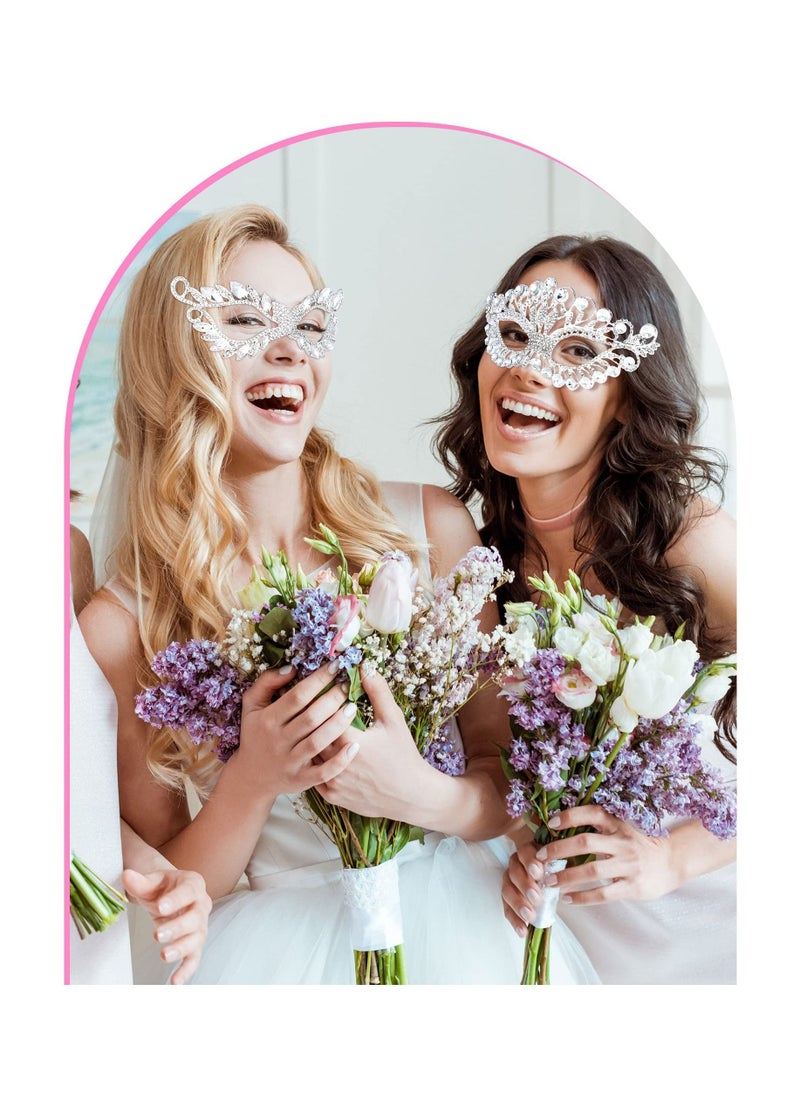 SYOSI - 4PCS Rhinestone Silver Masquerade Mask for Women, Fancy Crystal Eye Mask Elegant Silver Face Mask Rhinestone Encrusted Eye Mask Sparkly Masquerade Mask for Lady Costume Dress up Venetian Party Prom - Image 1