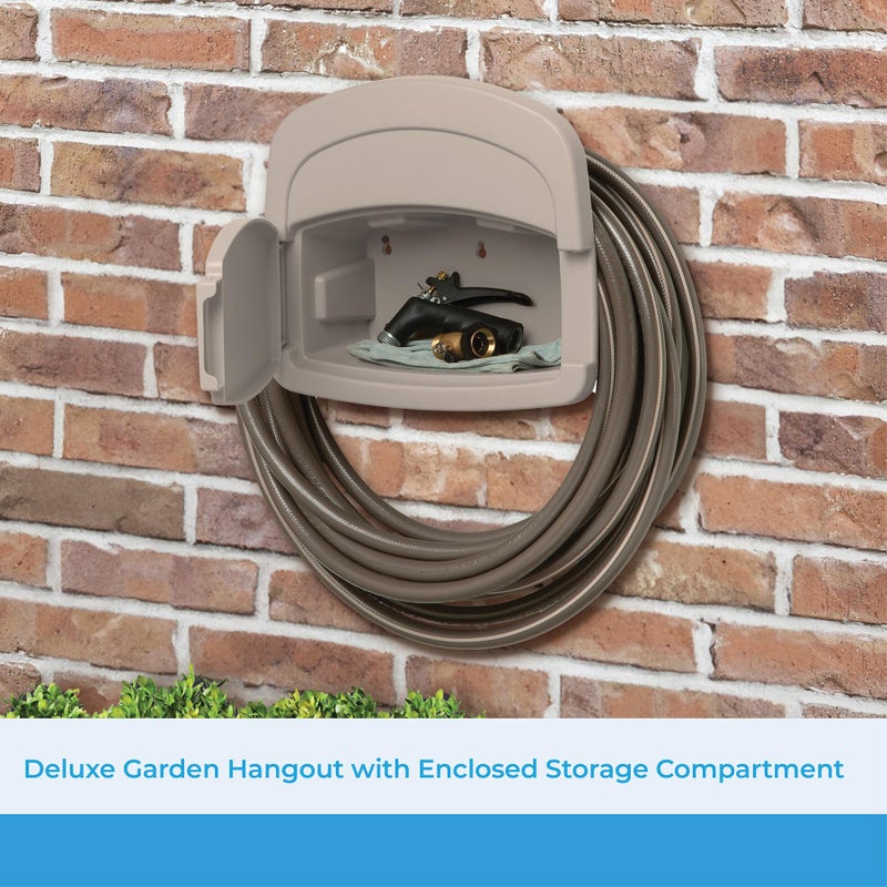 Suncast CPLDHH15000 Deluxe Garden Hangout with 150-Foot Capacity And Enclosed Storage Compartment, DHH150 Hose Hanger, No Size, Light Taupe - Image 2
