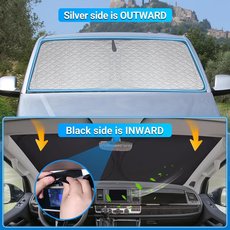 XCBYT Sun Protection Car Windscreen Cover for VW T5, Thickened UV and Heat Reflective Sunshade - Image 2