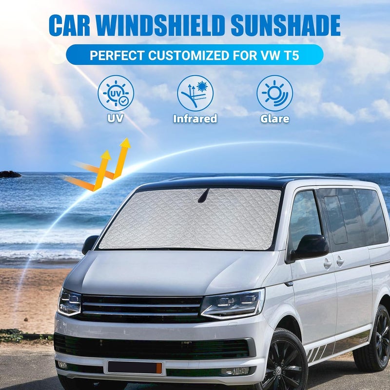 XCBYT Sun Protection Car Windscreen Cover for VW T5, Thickened UV and Heat Reflective Sunshade - Image 3