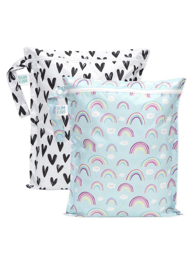 BUMKiNs Waterproof Wet Bag For Baby, Travel, Swim Suit, Cloth Diapers, Pump Parts, Pool, Gym, Toiletry, Strap To Stroller, Daycare, Zip Reusable Bag, Wetdry Packing Pouch, 2-Pk  - Image 1