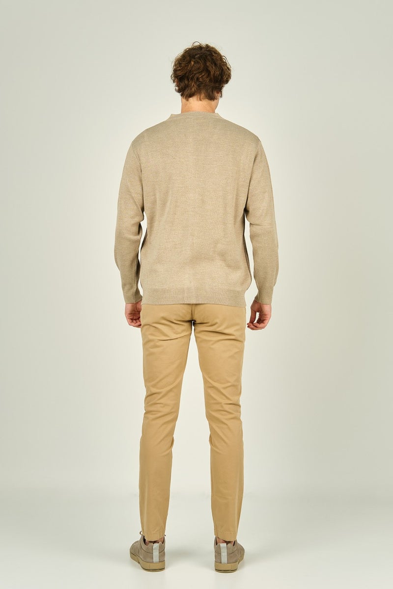 Ateş Triko Ateş Knitwear Men's Pocket Detailed V Neck Wool Cardigan 4490 Beige  - Image 4