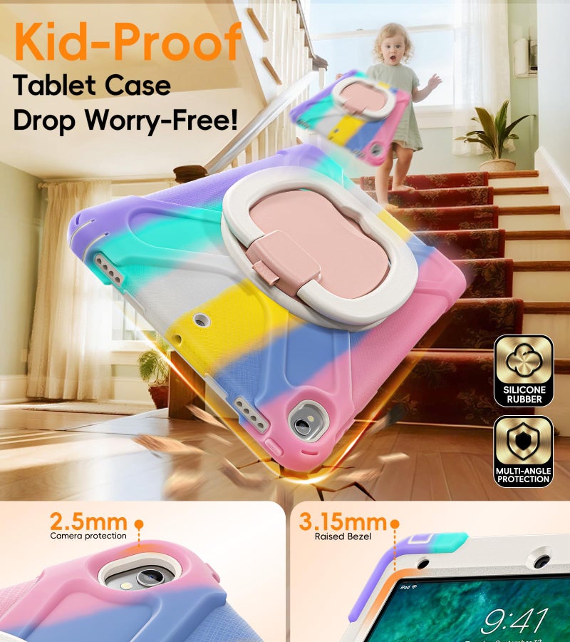 BATYUE iPad Air 3rd Generation Case 2019 Release, iPad Pro 10.5 Case 2017 Released; Rugged Heavy Duty Protective Cover with Pencil Holder, 360Â° Swivel Stand, Shoulder Strap; for Kids (Colourful Pink) - Image 5