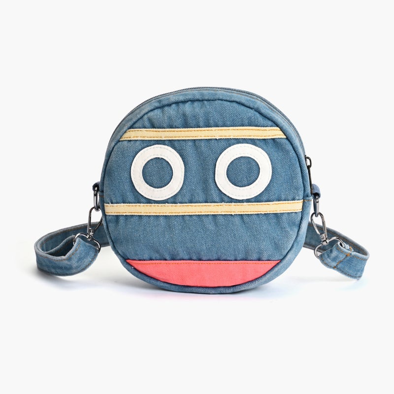 Denim Round Crossbody Bag with Color Blocking - Image 5