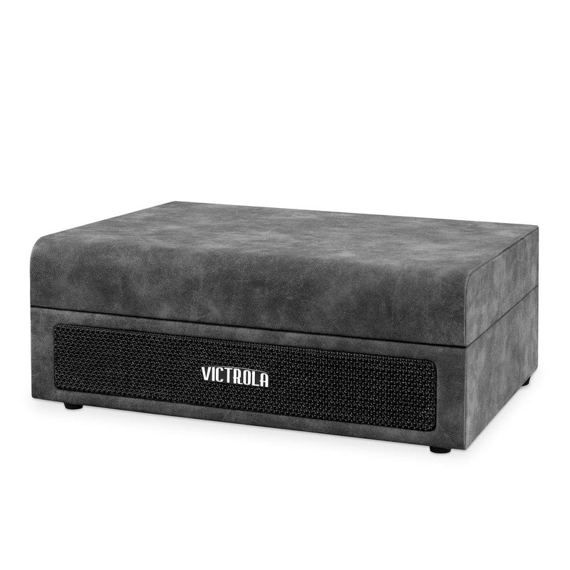 VICTROLA مشغل أسطوانات محمول بتصميم عتيق من فيكتrola بسرعة 3 سرعات مع مكبرات صوت مدمجة | صوت محسن من جهاز الدوران | يتضمن إبرة إضافية | جلد خروف (VSC-580BT-LGR) - Image 2