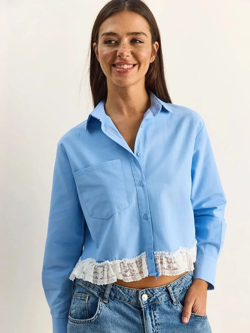 بيانكو لوتشي LUCCI Women’s Cropped Poplin Shirt