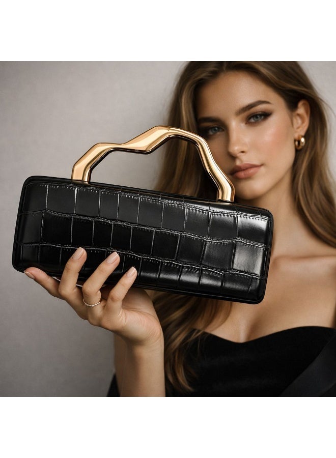 Flossie Black crossbody bag with gold PU accents, perfect for commuting, daily outings, and evening events - Image 1