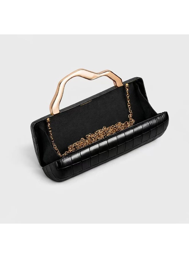 Flossie Black crossbody bag with gold PU accents, perfect for commuting, daily outings, and evening events - Image 4