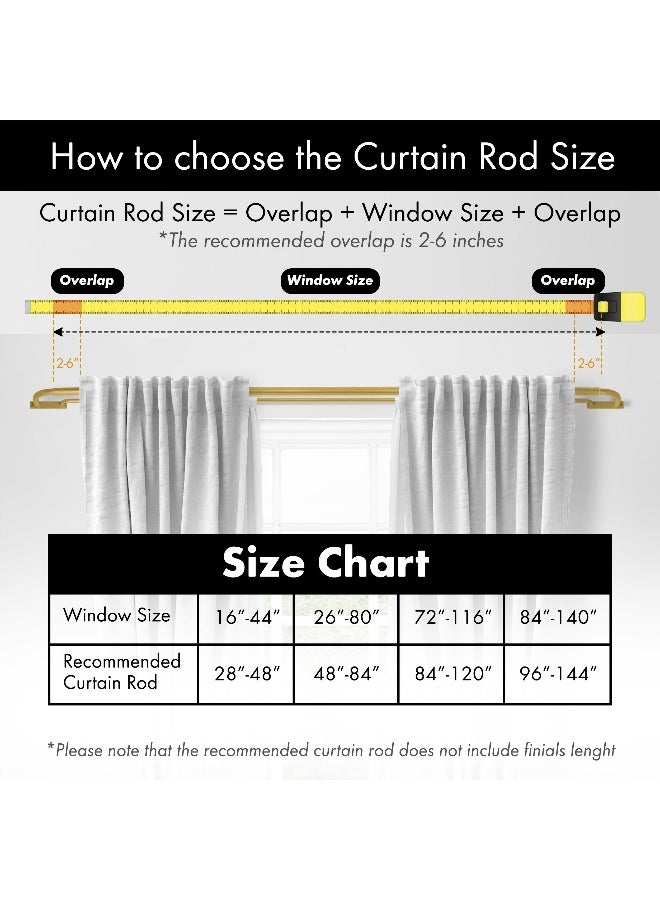 Meriville Double Wrap Around Blackout Curtain Rod Set 1inch Diameter Front Rod and 58inch Diameter Back Rod 4884 Inch Adjustable Royal Gold Finish - Image 2