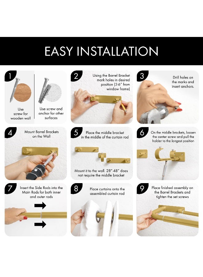 Meriville Double Wrap Around Blackout Curtain Rod Set 1inch Diameter Front Rod and 58inch Diameter Back Rod 4884 Inch Adjustable Royal Gold Finish - Image 3