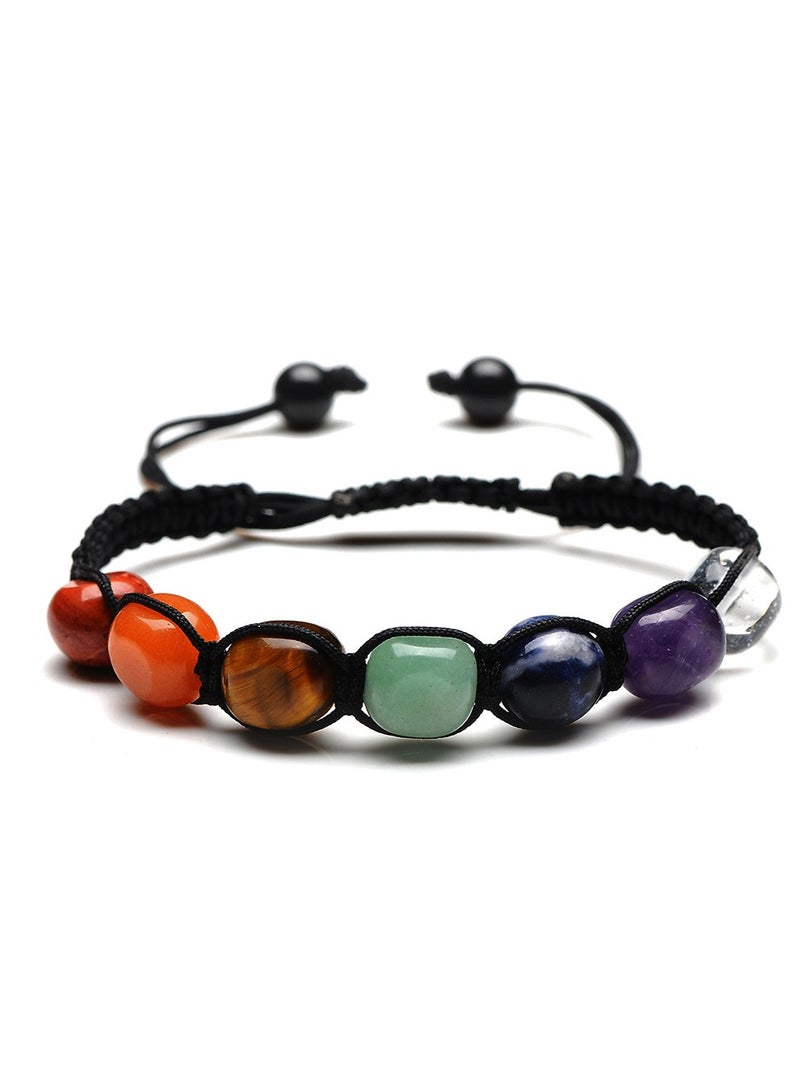 Gemstone Healing Bead Bracelet Adjustable Crystal Bracelet Ladies Natural Gemstone Yoga Reiki Chakra Stone Beads Anxiety Braided Bracelet Healing Balance Energy Bracelet - Image 1