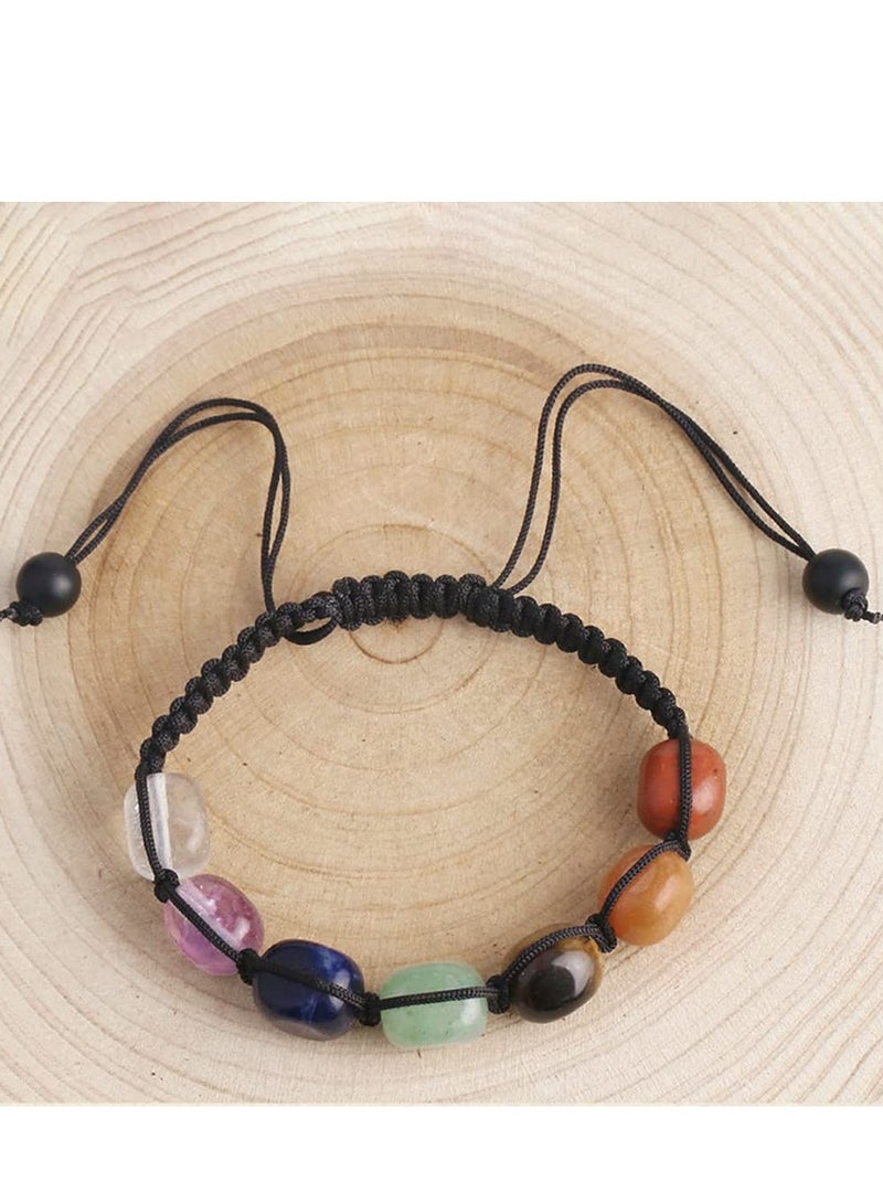 Gemstone Healing Bead Bracelet Adjustable Crystal Bracelet Ladies Natural Gemstone Yoga Reiki Chakra Stone Beads Anxiety Braided Bracelet Healing Balance Energy Bracelet - Image 3