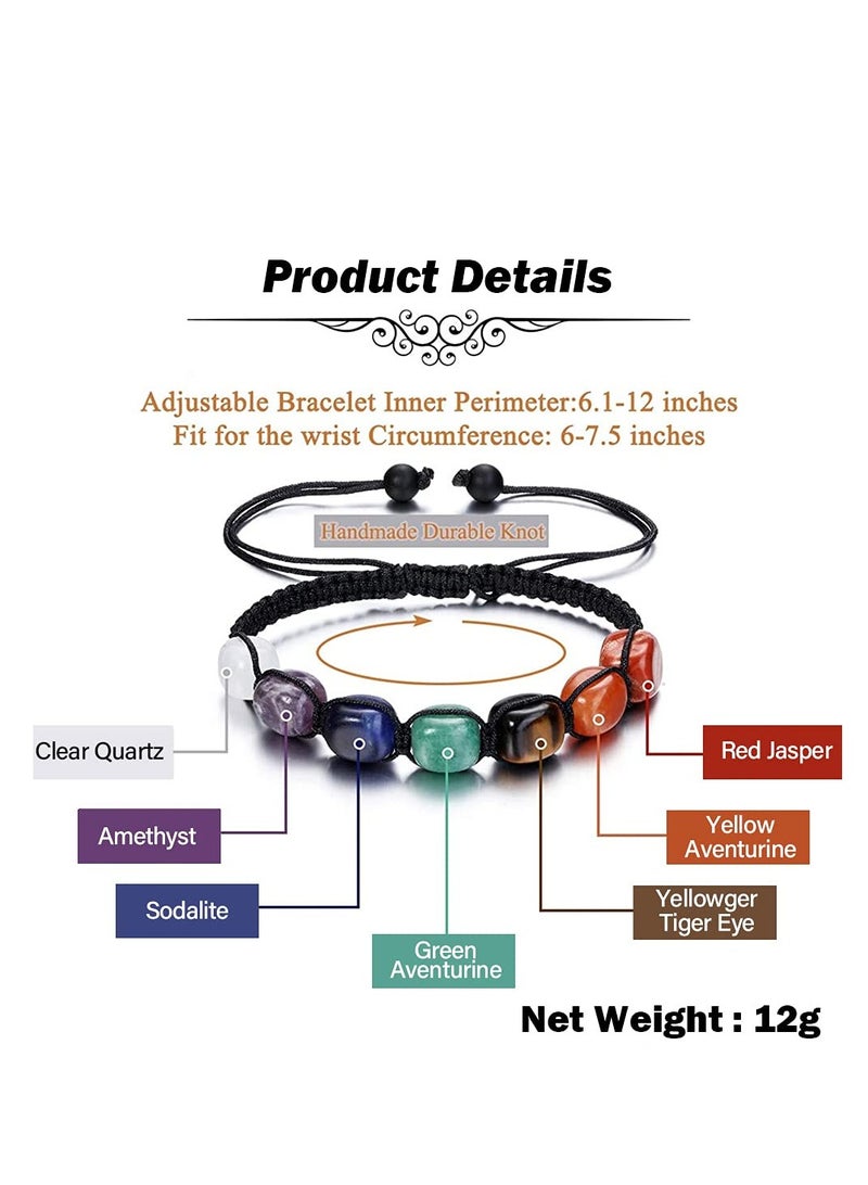 Gemstone Healing Bead Bracelet Adjustable Crystal Bracelet Ladies Natural Gemstone Yoga Reiki Chakra Stone Beads Anxiety Braided Bracelet Healing Balance Energy Bracelet - Image 5