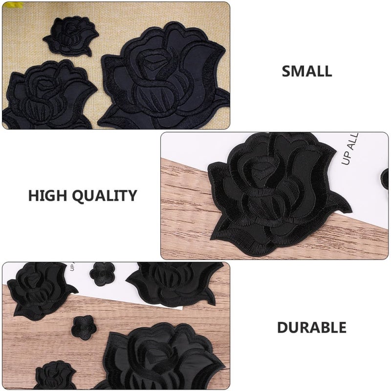 10pcs Black Flower Embroidered Iron On Patches For Jackets Jeans Backpacks DIY - Image 4