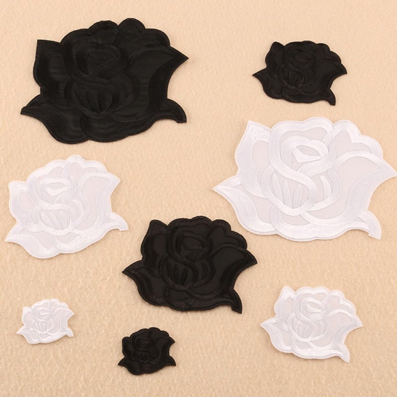 10pcs Black Flower Embroidered Iron On Patches For Jackets Jeans Backpacks DIY - Image 5
