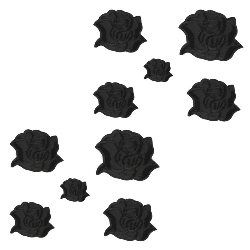10pcs Black Flower Embroidered Iron On Patches For Jackets Jeans Backpacks DIY - Image 2