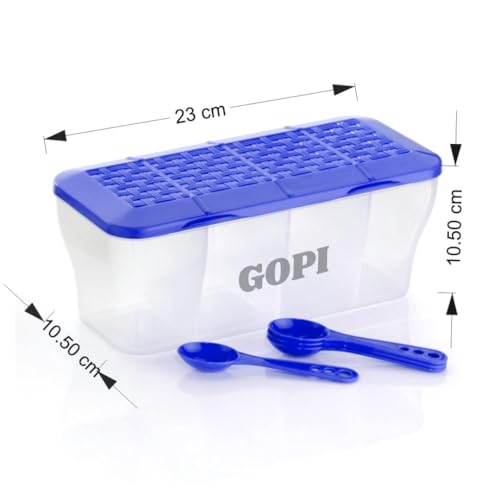 GOPI 4 section container for vegetables,dryfruits,spices,grocery,pickles,and multipurpose 4 in 1 box for kitchen & Storage Containers Airtight,Cereal 1800 ML with 4 Spoons - Multi, Plastic (Blue) - Image 3