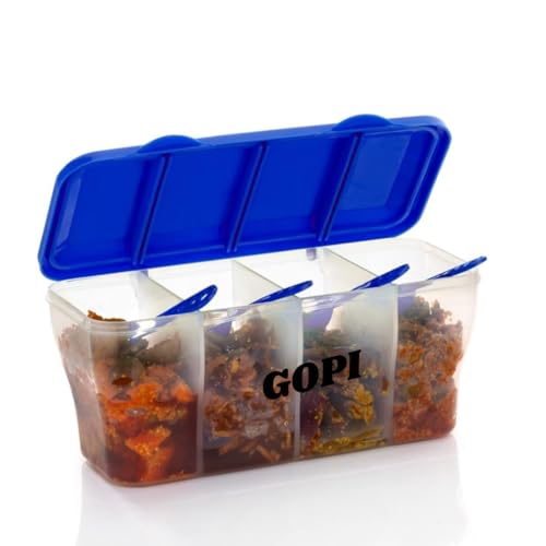 GOPI 4 section container for vegetables,dryfruits,spices,grocery,pickles,and multipurpose 4 in 1 box for kitchen & Storage Containers Airtight,Cereal 1800 ML with 4 Spoons - Multi, Plastic (Blue) - Image 4
