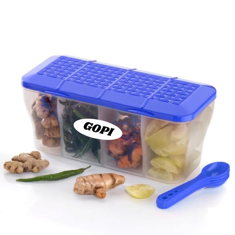 GOPI 4 section container for vegetables,dryfruits,spices,grocery,pickles,and multipurpose 4 in 1 box for kitchen & Storage Containers Airtight,Cereal 1800 ML with 4 Spoons - Multi, Plastic (Blue) - Image 5