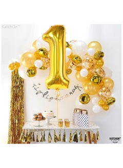 KATCHON Gold One Balloon for First Birthday - 40 Inch | Number 1 Balloon for 1st Birthday Decorations  - Image 2