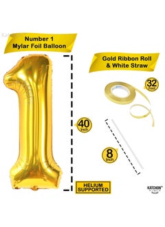 KATCHON Gold One Balloon for First Birthday - 40 Inch | Number 1 Balloon for 1st Birthday Decorations  - Image 3