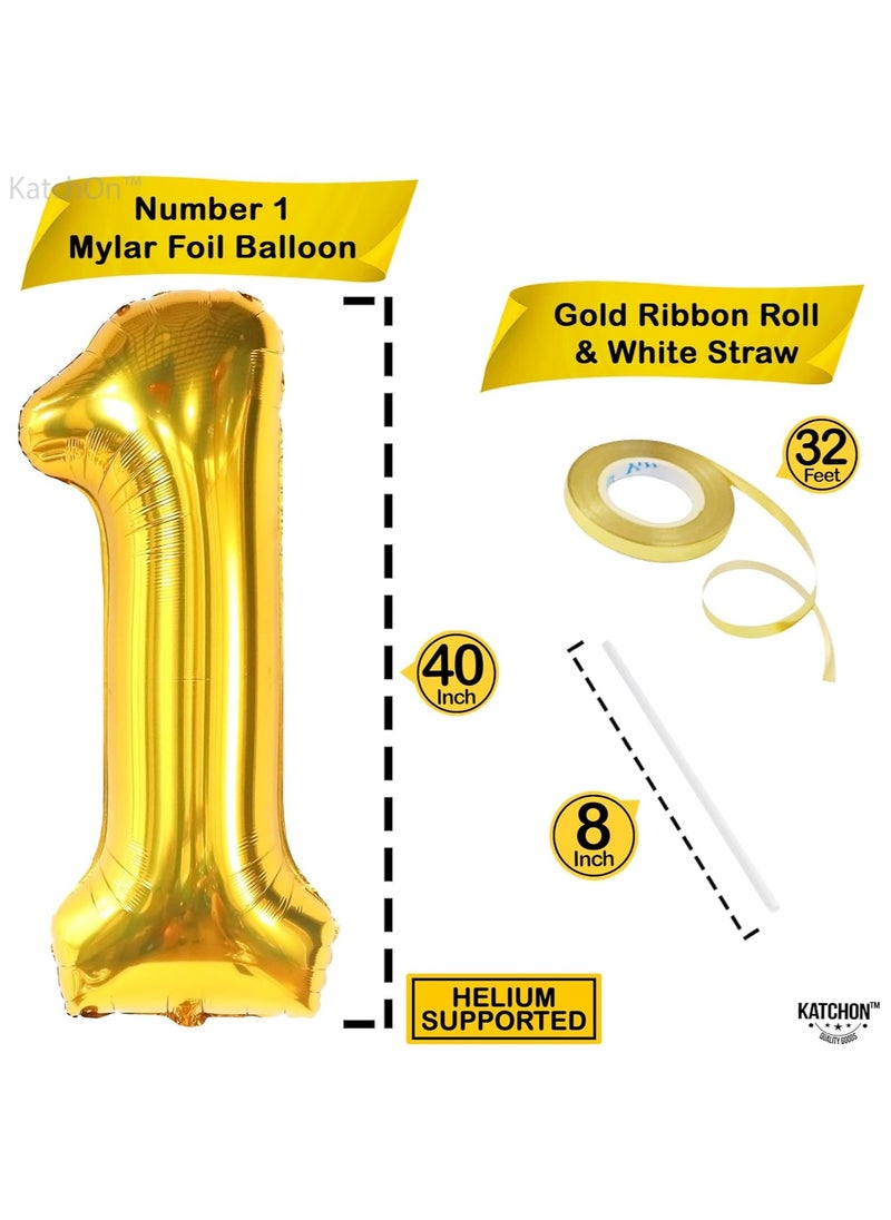 KATCHON Gold One Balloon for First Birthday - 40 Inch | Number 1 Balloon for 1st Birthday Decorations  - Image 3