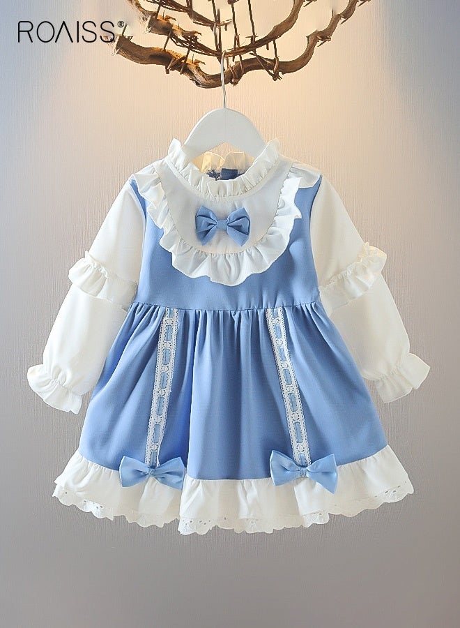 roaiss Toddler Girls Stylish Dress, Puff Sleeve Round Neck A-line Dress for Little Girls, Skin-friendly Breathable Frock with Bowknots, Suitable for Daily Wear and Outdoor Activities - Image 1