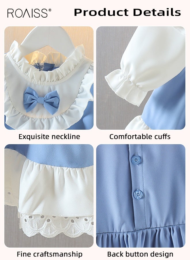 roaiss Toddler Girls Stylish Dress, Puff Sleeve Round Neck A-line Dress for Little Girls, Skin-friendly Breathable Frock with Bowknots, Suitable for Daily Wear and Outdoor Activities - Image 4