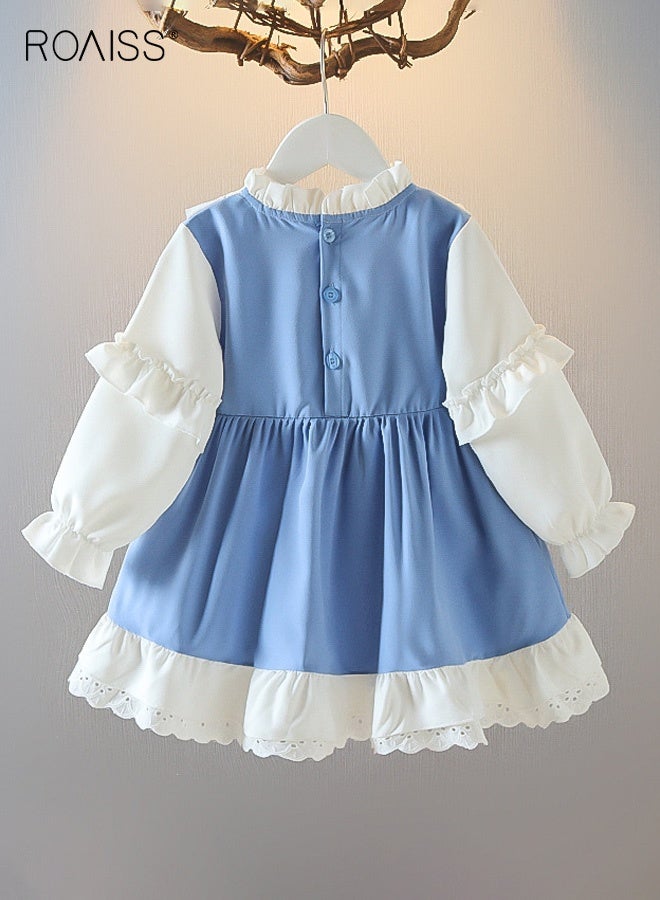 roaiss Toddler Girls Stylish Dress, Puff Sleeve Round Neck A-line Dress for Little Girls, Skin-friendly Breathable Frock with Bowknots, Suitable for Daily Wear and Outdoor Activities - Image 2