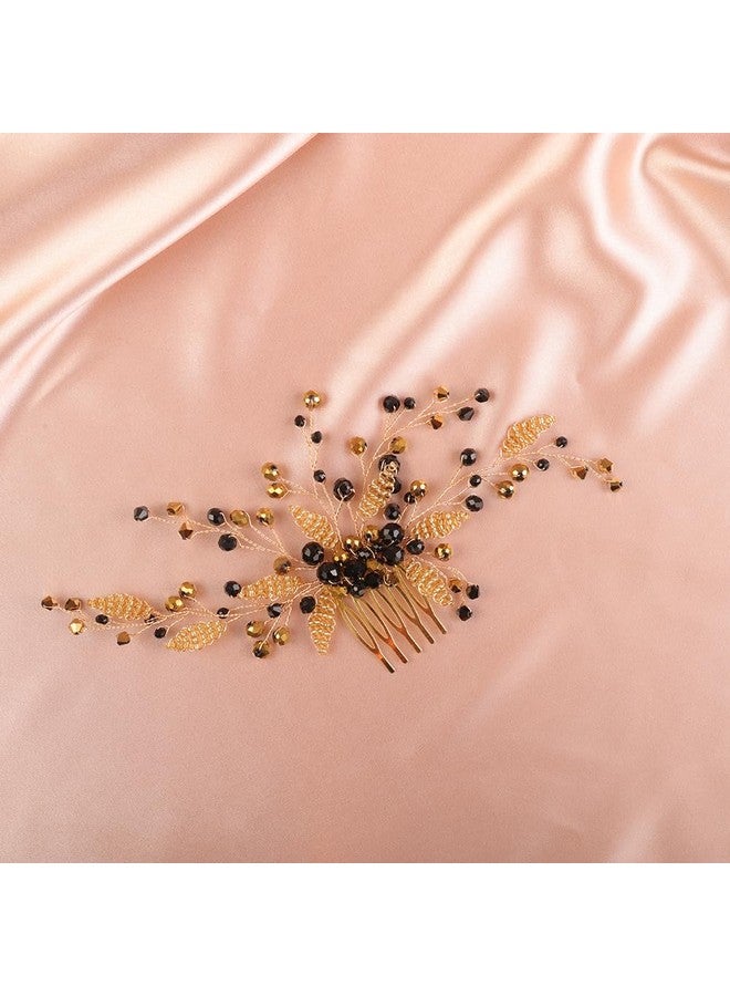 BERYUAN Hair Comb, Black Crystal Gold Beads Wedding Hair Piece, Elegant Hair Accessory for Brides Bridesmaid, Handmade Item, Boho Style, Delicate Jewelry for Women, Size 19*9cm, 26g - Image 4