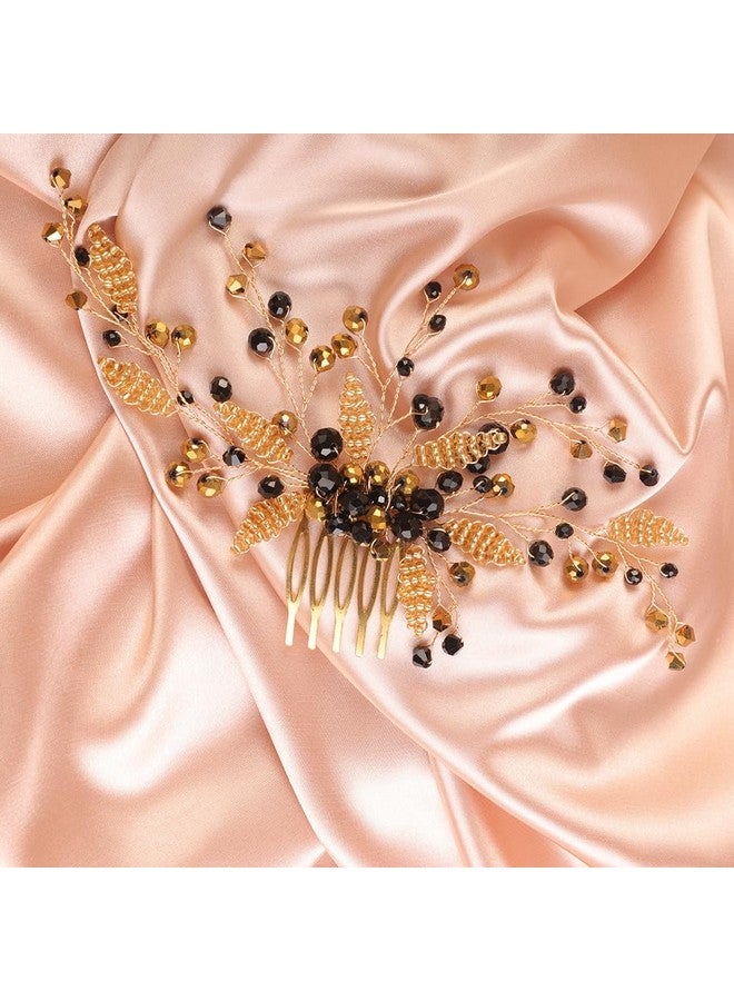 BERYUAN Hair Comb, Black Crystal Gold Beads Wedding Hair Piece, Elegant Hair Accessory for Brides Bridesmaid, Handmade Item, Boho Style, Delicate Jewelry for Women, Size 19*9cm, 26g - Image 5