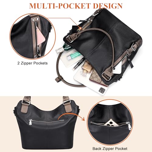 Over Earth Genuine Leather Handbags for Women Hobo Shoulder Bags Ladies Tote Bag(O172E Black/Bronze) - Image 4