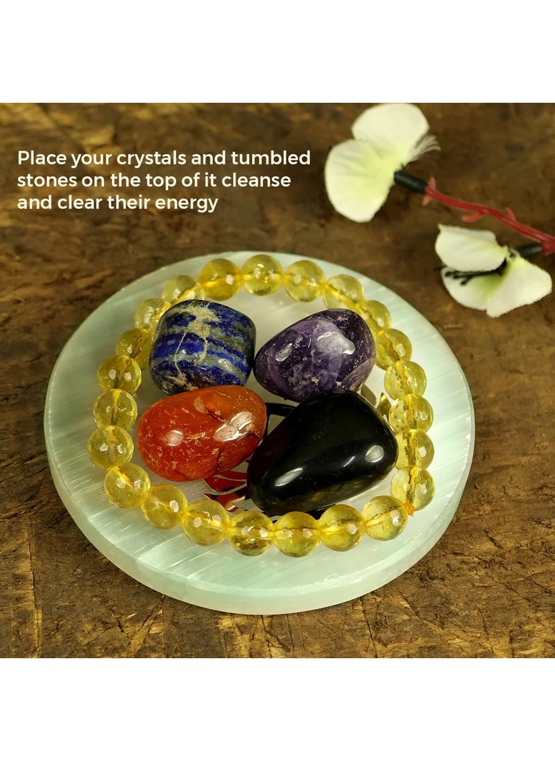 Crystu Crystu Selenite Charging Plate with Zibu Symbol Size 76 cm 3 inch Engraved Charged by Reiki Grand Master Vastu Expert  - Image 4