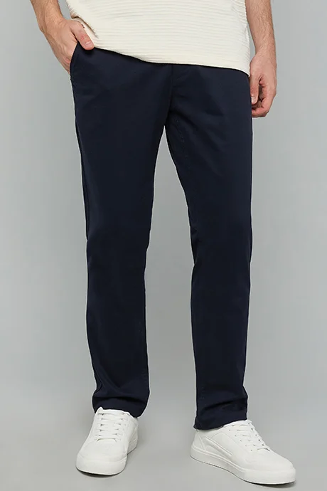 أر أند بي Solid Slim Fit Pants with Button Closure
