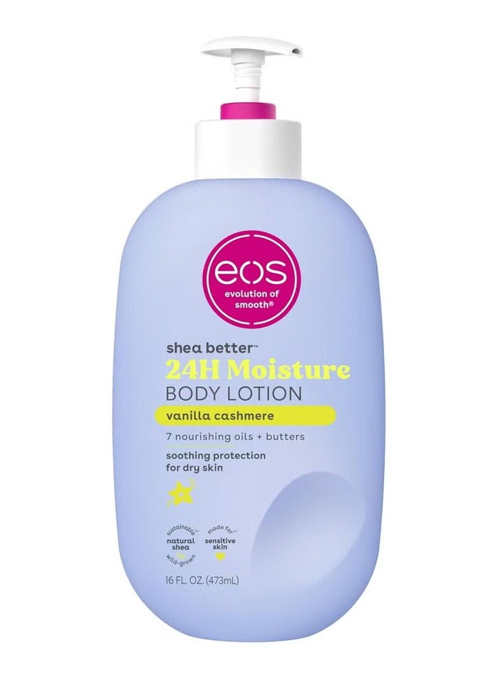 إي أو اس شيا أفضل لوشن الجسم- الفانيلا الكشمير، 24 ساعة الرطوبة العناية بالبشرة، خفيفة الوزن وغير الدهنية، مصنوعة من شيا الطبيعية، نباتية، 16 أوقية فلورية - Image 1