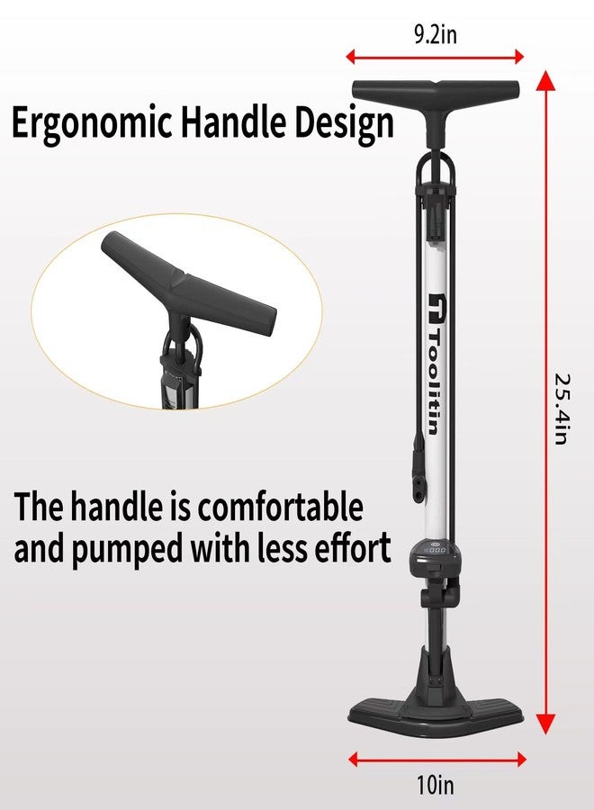 TOOLITIN Bike Pump with Precision Digital Pressure Gauge,Floor Bicycle Tire Pump Compatible with Presta and Schrader Valve, Air Pump for Bicycle, Balls, Scooter, etc. - Image 2