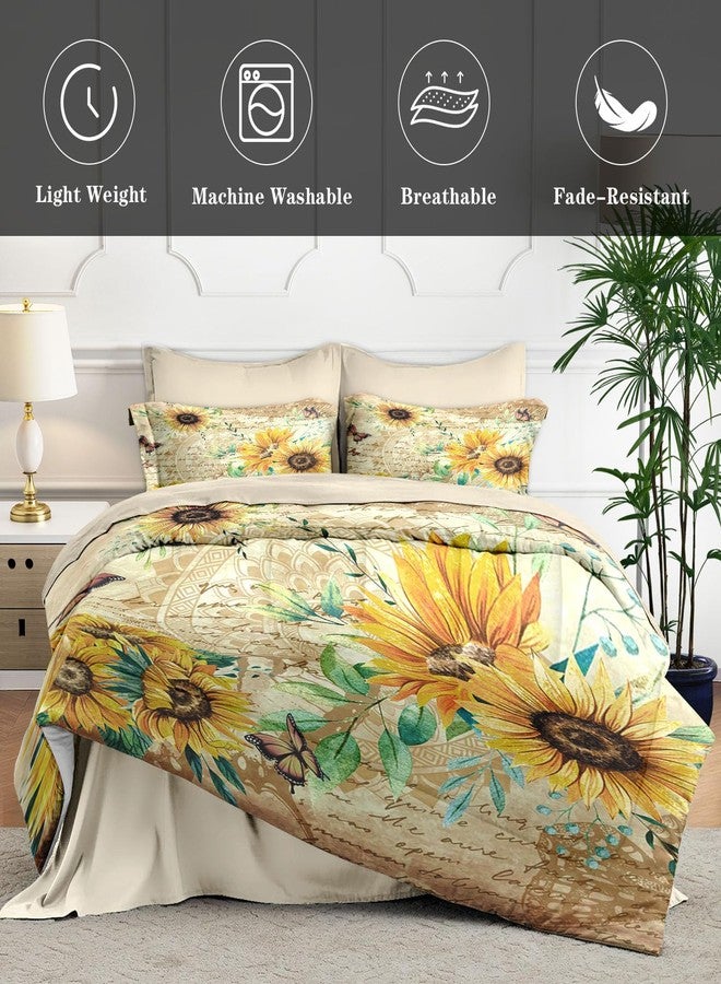 WeCozy 7 Pcs Queen Size Comforter Set with 2 Pillowcases & 2 Shams, Sunflower Floral Yellow Bedding for Kids and Adults, Flower Rustic Thanksgiving Bed in a Bag with Flat Fitted Sheet - Image 4