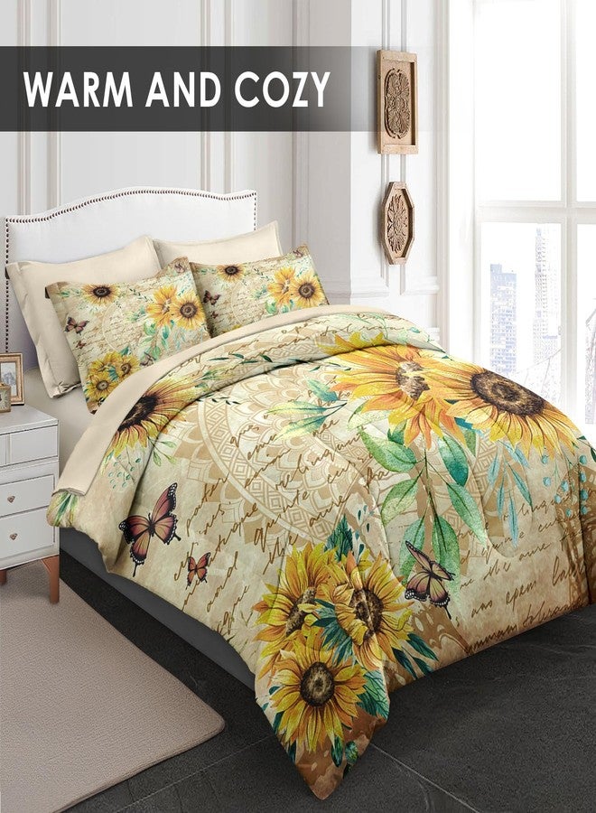 WeCozy 7 Pcs Queen Size Comforter Set with 2 Pillowcases & 2 Shams, Sunflower Floral Yellow Bedding for Kids and Adults, Flower Rustic Thanksgiving Bed in a Bag with Flat Fitted Sheet - Image 3