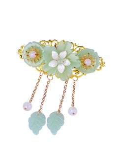 minkissy Minkissy Chinese Style Hair Clips Ponytail Holder Long Tassel Hair Barrettes Jade Hair Clips Glaze Flower Pearl for Women Hanfu Cosplay Hair Accessories (Light Green) 