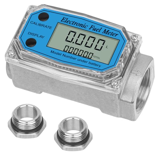 UwinVwin 1 2626 GPM Inline NPT Thread Flowmeter Digital Turbine Fuel Flow Meter for Water Diesel Gas Oil Gasoline and Other Liquids Supports Gallon QTS PTS L m with 34 in Adapters - Image 1