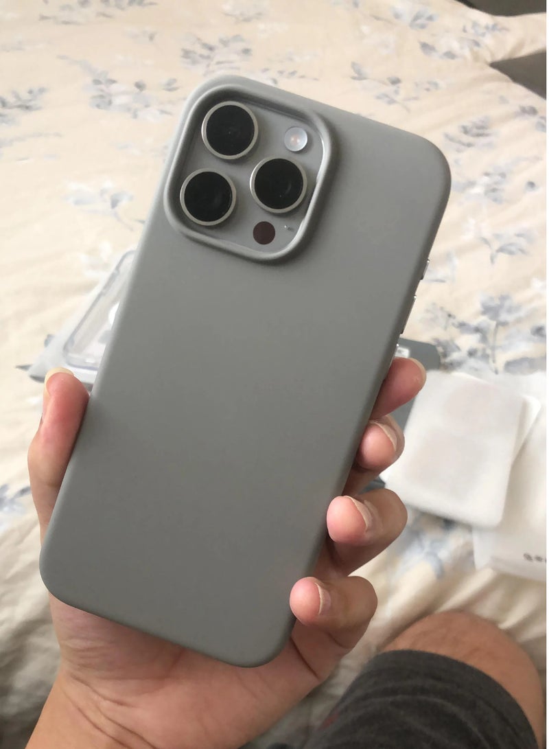 YoYoTech Liquid Silicone Compatible for iPhone 15 Pro Max Case,Compatible with wireless Charging Strong Grade Drop Tested Shockproof Fiber Lining Full Protection Cover-Natural Titanium Grey - Image 4