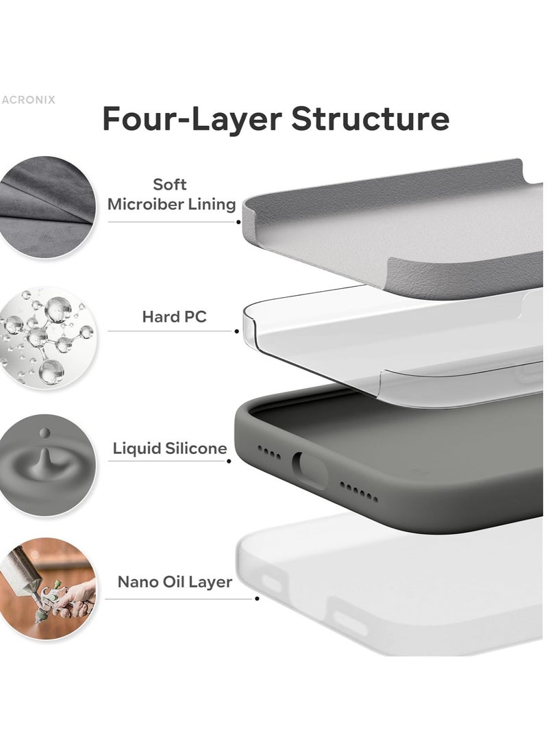 YoYoTech Liquid Silicone Compatible for iPhone 15 Pro Max Case,Compatible with wireless Charging Strong Grade Drop Tested Shockproof Fiber Lining Full Protection Cover-Natural Titanium Grey - Image 5