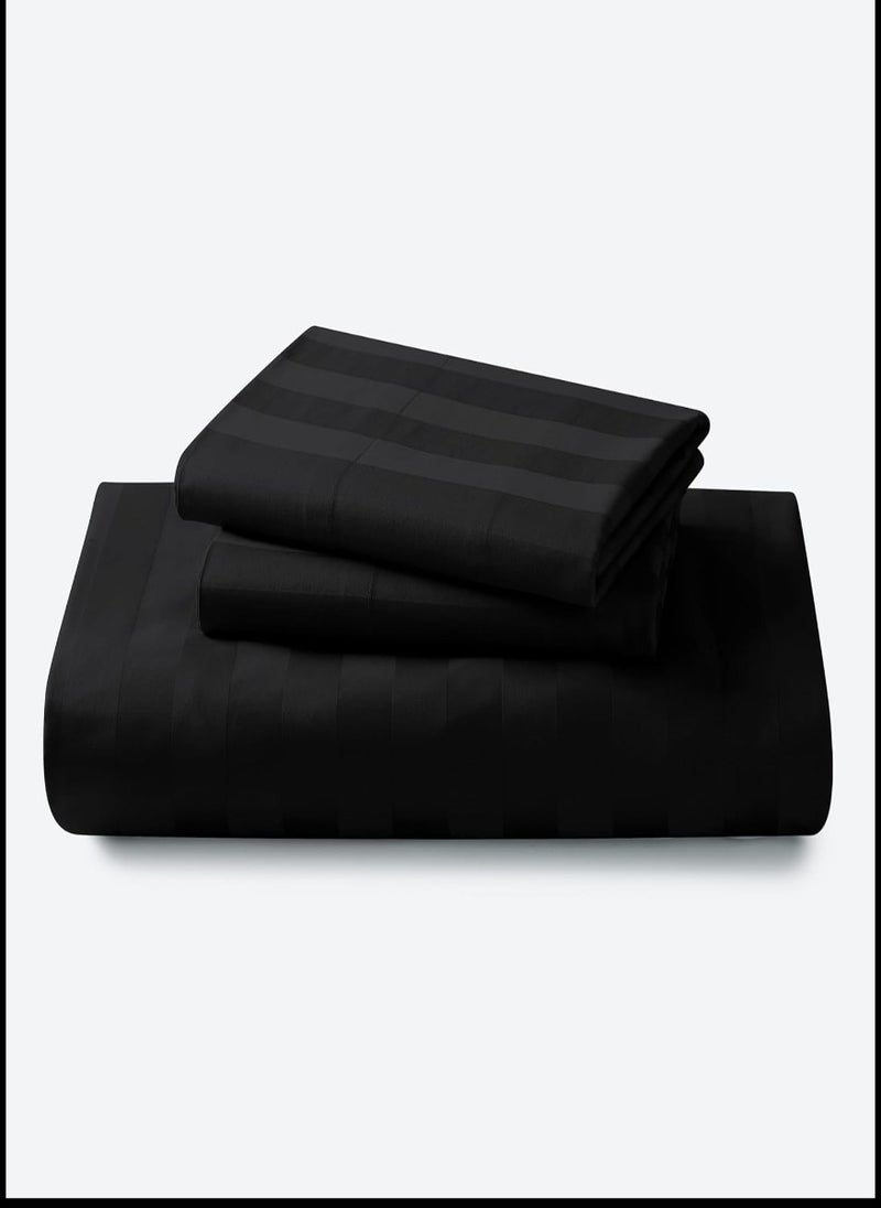 Blueberry Black Striped Design Bed Sheet Set Deep Pocket Machine Washable 100x200+15cm - Image 1