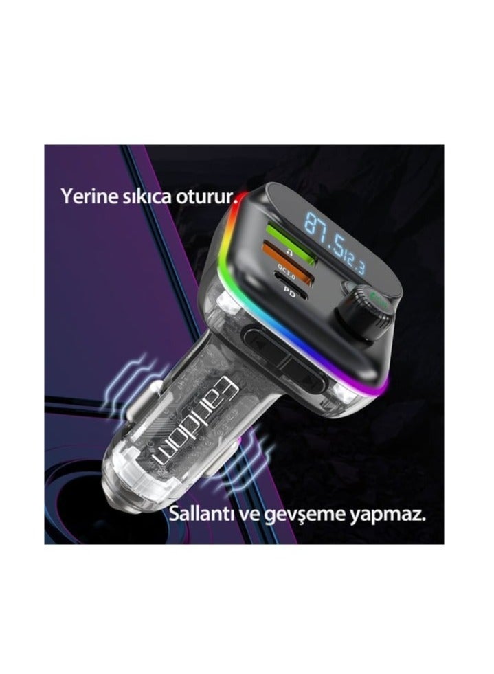 Earldom "EARLDOM M80 Bluetooth USB 3.0 and Type-C PD Fast Charge FM Transmitter Black" - Image 4