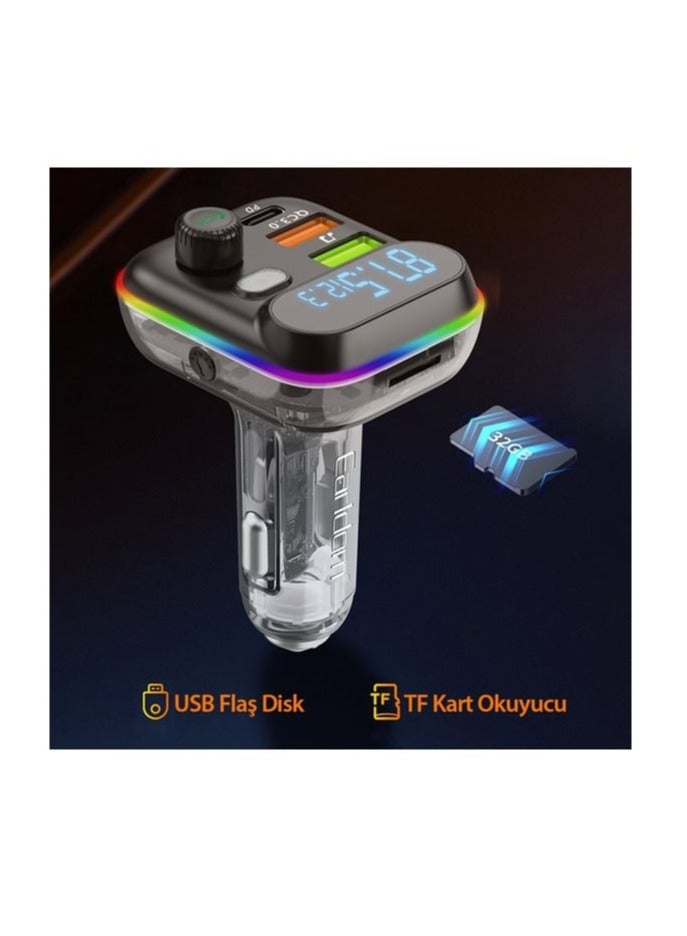 Earldom "EARLDOM M80 Bluetooth USB 3.0 and Type-C PD Fast Charge FM Transmitter Black" - Image 5
