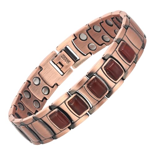 EDMIRIA 99.99% Pure Copper Magnetic Bracelet – Double-Row 3500 Gauss Therapy Bracelet for Pain Relief & Wellness, Red Agate Stone (Style 8) - Image 1
