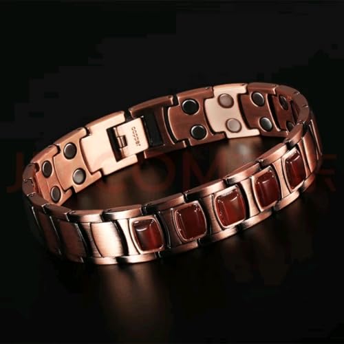 EDMIRIA 99.99% Pure Copper Magnetic Bracelet – Double-Row 3500 Gauss Therapy Bracelet for Pain Relief & Wellness, Red Agate Stone (Style 8) - Image 4