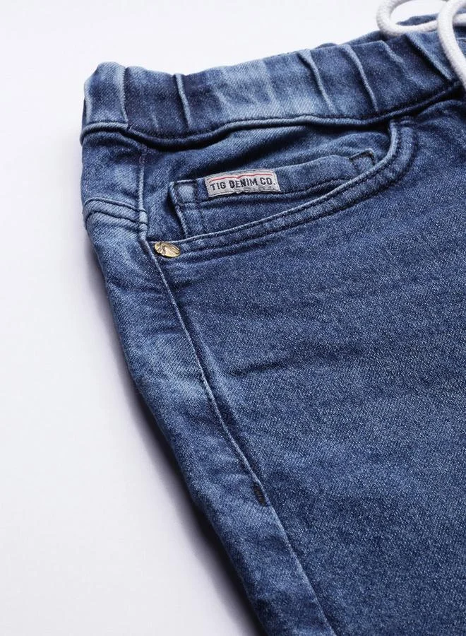 The Indian Garage Co Blue The Indian Garage Co Men Mid Rise Slim Fit Cuffed Jeans for Men | Best Price UAE